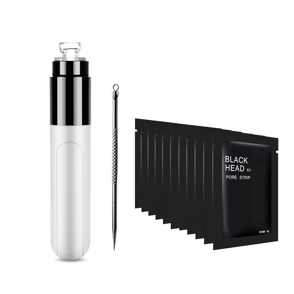 Ultimate Blackhead Kit: Blackhead Remover Vacuum + Blackhead Extractor + Charcoal Pore Strips