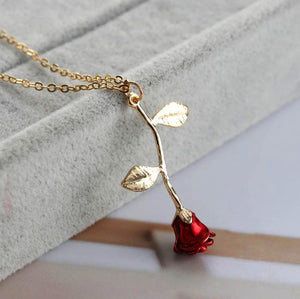 Gold and Silver Red Rose Necklace