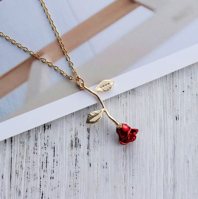 Gold and Silver Red Rose Necklace